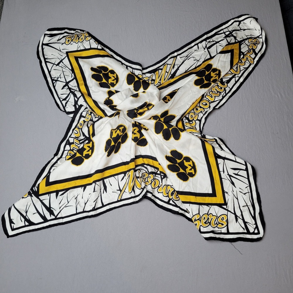 100% Silk Missouri (Mizzou) Tigers Women’s White & Gold Paw-Print Scarf